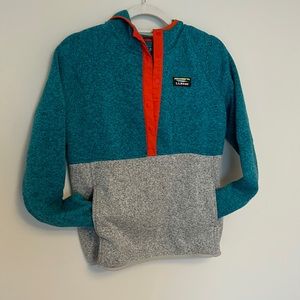 L.L. Bean Teal & Gray Colorblock Pullover Hoodie with Orange Trim